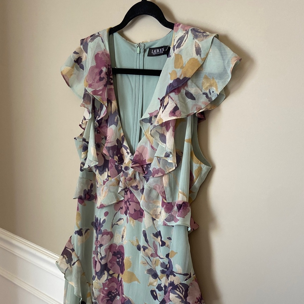 Lauren Ralph Lauren Mint Floral Ruffle Midi Dress NWT Size 10 Wedding Graduation - Picture 5 of 12